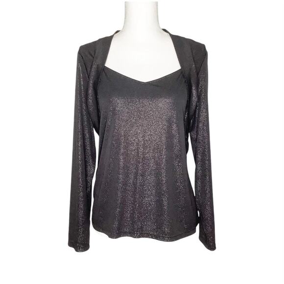 Doncaster Sport Black Silver Sparkle Layered Look Long Sleeve Top Medium - Picture 1 of 6